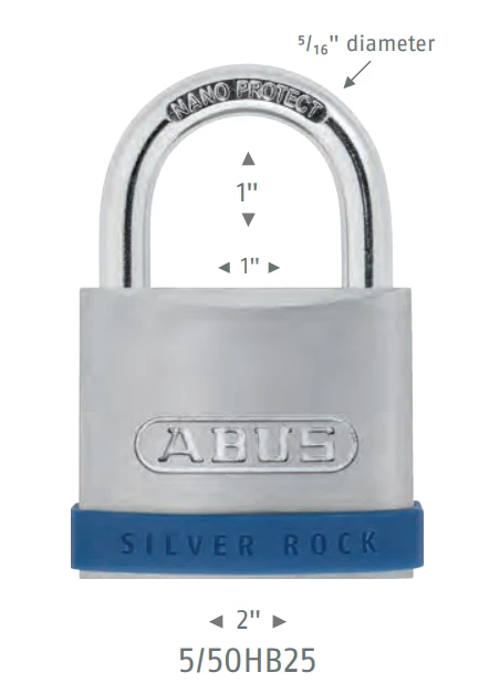Abus Lock Abus Silver Rock 5/50HB25 Padlock Solid Zinc Body Safety Lockout Padlocks 2 Abus Lock Abus Silver Rock 5/50HB25 Padlock Solid Zinc Body Safety Lockout Padlocks